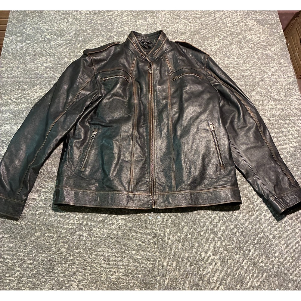 Leather Black Moto Jacket Size 2XL Men's Real Leather Distressed Full Zip